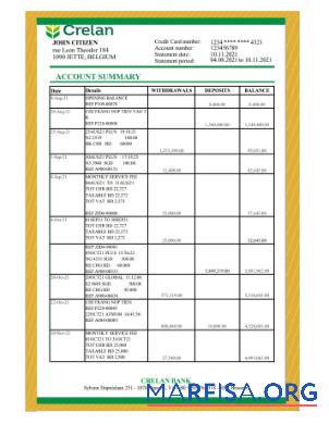 Downloadable Belgium Crelan bank statement excel template